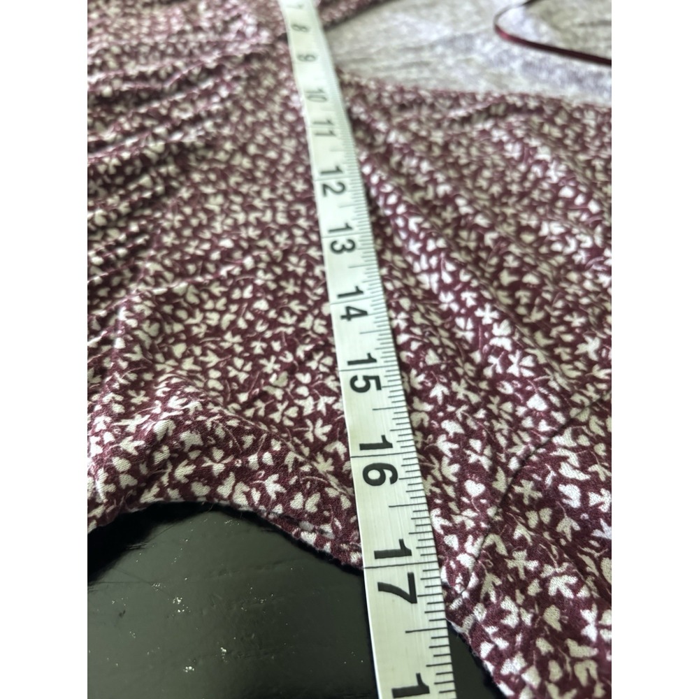 Pull&Bear Dress Women M Burgundy Floral Print Long Sleeve  V-Neck Boho Casual - Picture 13 of 16